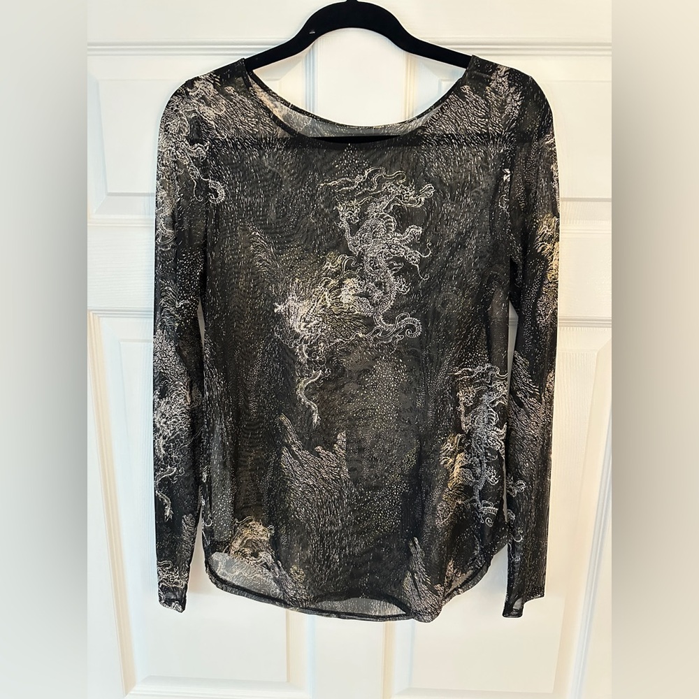 Elegant Black and Silver Sheer Women's Top